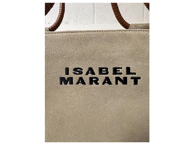 Borsa tote Isabel Marant Toledo in camoscio beige e pelle marrone - vista 7