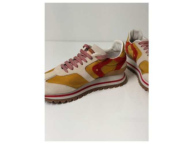 Sneakers Vanessa Bruno in pelle e tela Rosso Beige Giallo - vista 7