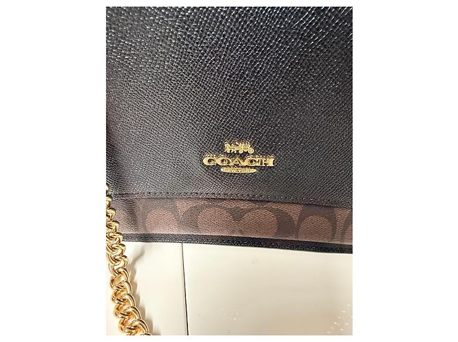 Borsa a tracolla Coach in pelle nera e monogramma marrone Nero - vista 4