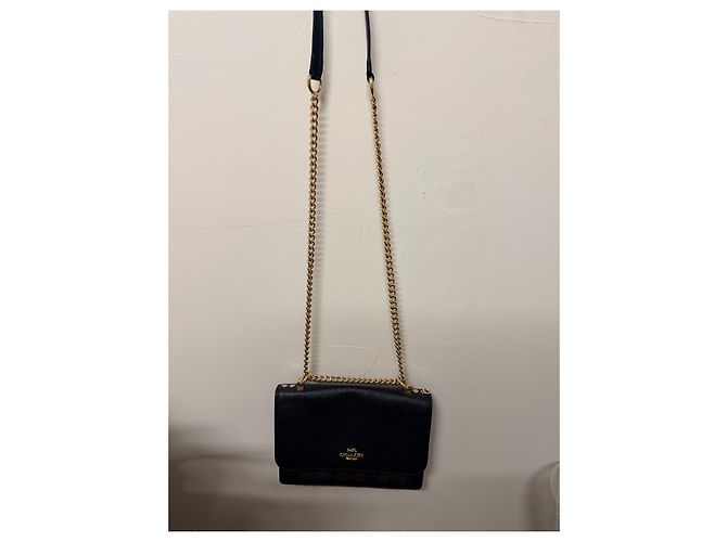 Borsa a tracolla Coach in pelle nera e monogramma marrone Nero - vista 5