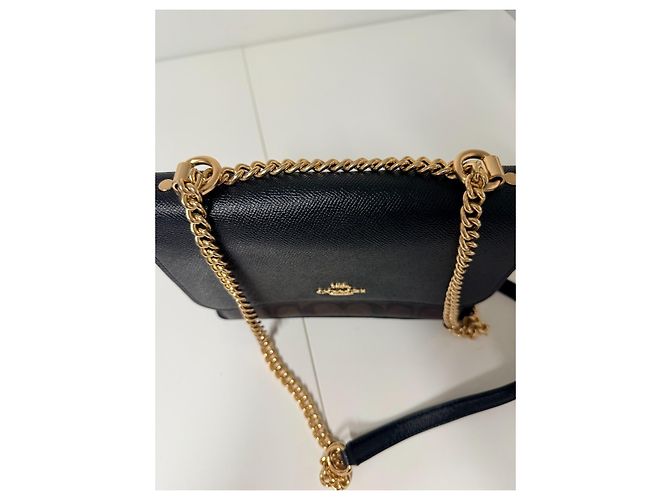 Borsa a tracolla Coach in pelle nera e monogramma marrone Nero - vista 7