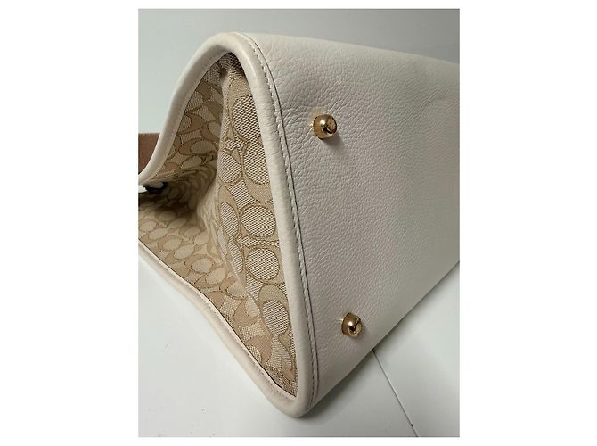 Borsa Tote Coach in Tela Monogrammata e Pelle Bianco Beige - vista 4