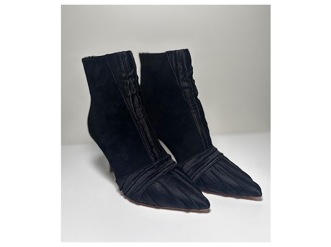 Stivaletti Emanuel Ungaro x Malone Souliers in camoscio e raso nero - vista 3