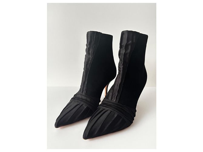 Stivaletti Emanuel Ungaro x Malone Souliers in camoscio e raso nero - vista 4
