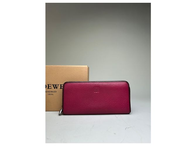Vintage Loewe Grained Leather Zip Wallet Fuchsia Silver Pink - view 10