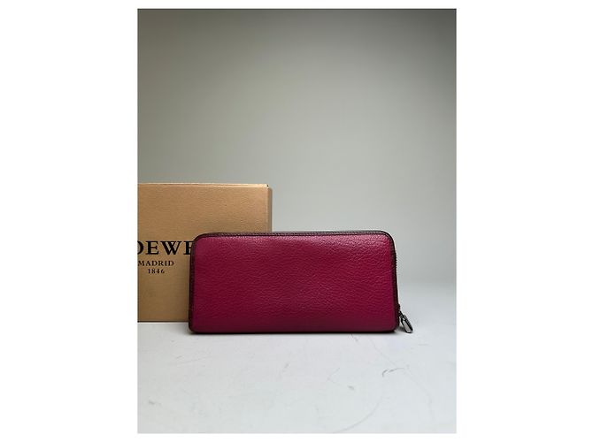 Vintage Loewe Grained Leather Zip Wallet Fuchsia Silver Pink - view 11