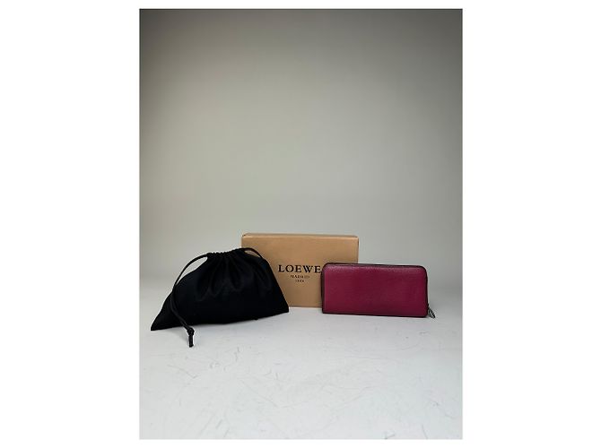Vintage Loewe Grained Leather Zip Wallet Fuchsia Silver Pink - view 2