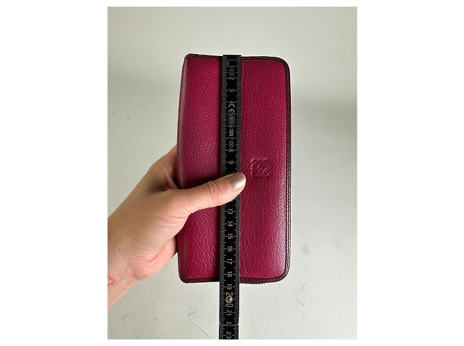 Vintage Loewe Grained Leather Zip Wallet Fuchsia Silver Pink - view 8