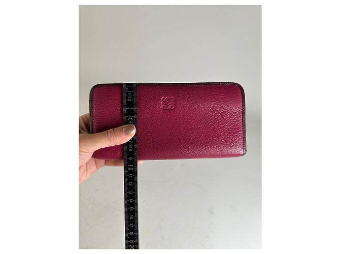 Vintage Loewe Grained Leather Zip Wallet Fuchsia Silver Pink - view 9