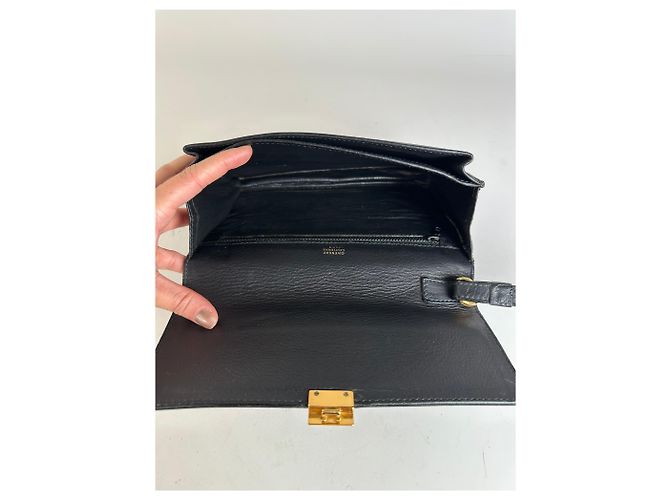 Vintage Givenchy Leder-Clutch Schwarz Gold - Ansicht 11