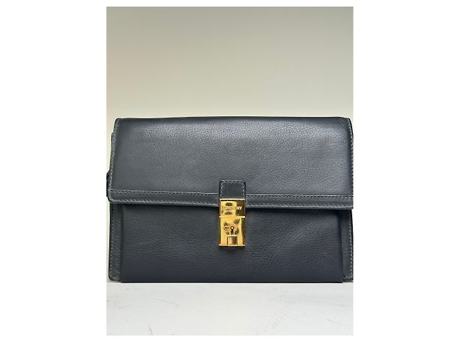 Vintage Givenchy Leder-Clutch Schwarz Gold - Ansicht 13