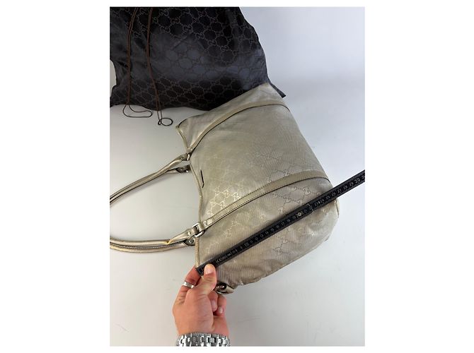 Tote Vintage Gucci GG Supreme Canvas Silver Cream Argento - vista 10