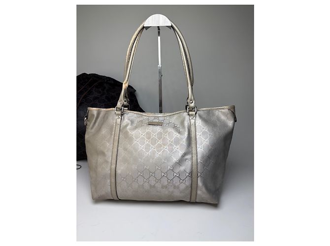 Tote Vintage Gucci GG Supreme Canvas Silver Cream Argento - vista 12