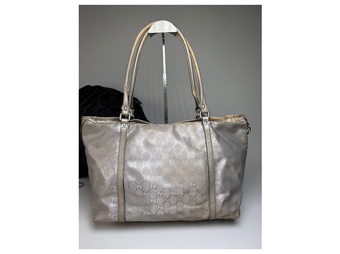 Tote Vintage Gucci GG Supreme Canvas Silver Cream Argento - vista 13