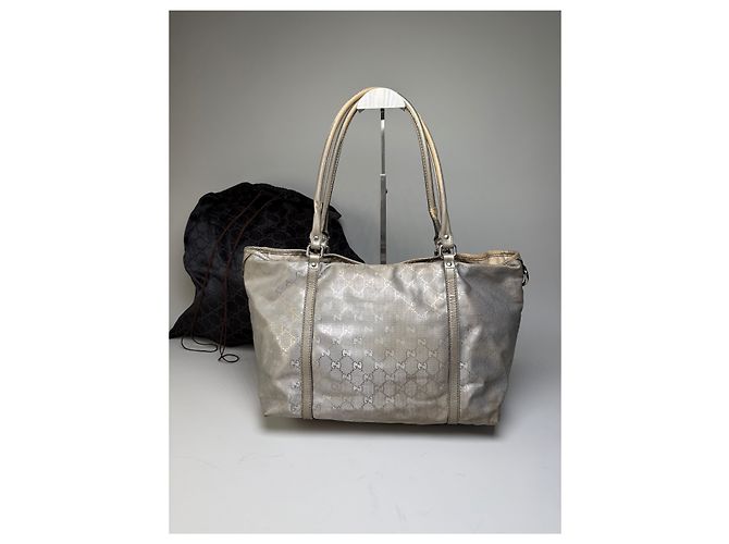 Tote Vintage Gucci GG Supreme Canvas Silver Cream Argento - vista 2