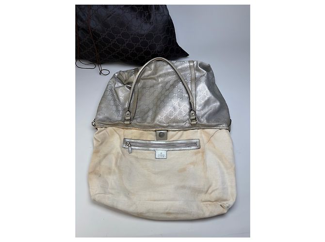 Tote Vintage Gucci GG Supreme Canvas Silver Cream Argento - vista 3