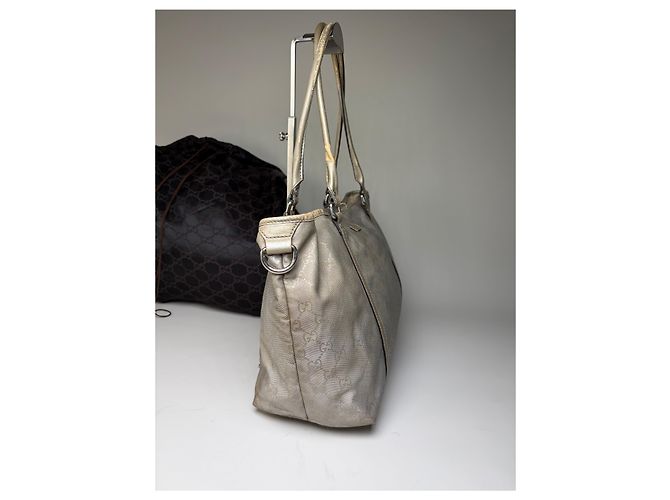 Tote Vintage Gucci GG Supreme Canvas Silver Cream Argento - vista 6