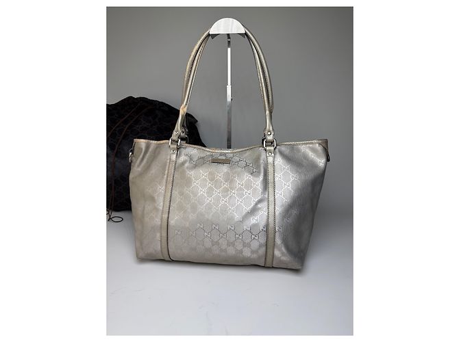Tote Vintage Gucci GG Supreme Canvas Silver Cream Argento - vista 7