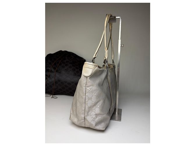 Tote Vintage Gucci GG Supreme Canvas Silver Cream Argento - vista 8