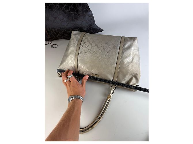Tote Vintage Gucci GG Supreme Canvas Silver Cream Argento - vista 9