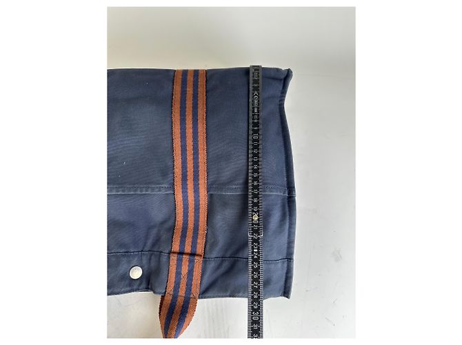 Hermès Vintage Hermes Baumwoll-Tote Navy Rust Silver Snap Marineblau - Ansicht 10