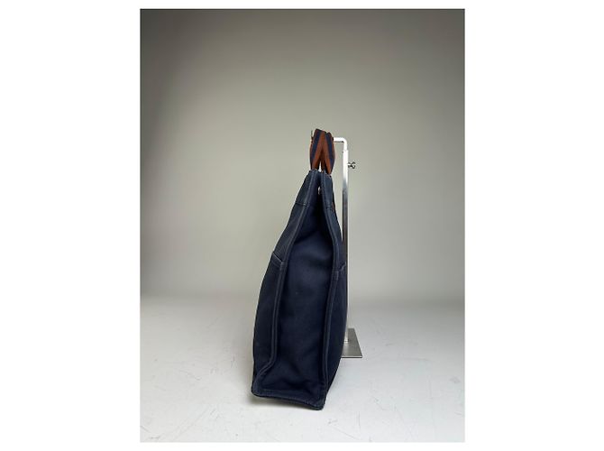 Hermès Vintage Hermes Baumwoll-Tote Navy Rust Silver Snap Marineblau - Ansicht 6