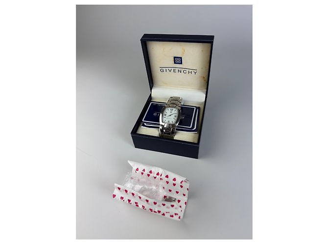 Vintage Givenchy Armbanduhr aus Edelstahl Silber Weiß - Ansicht 2