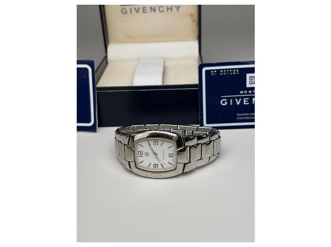 Vintage Givenchy Armbanduhr aus Edelstahl Silber Weiß - Ansicht 3