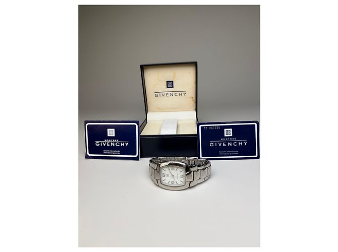 Vintage Givenchy Armbanduhr aus Edelstahl Silber Weiß - Ansicht 7