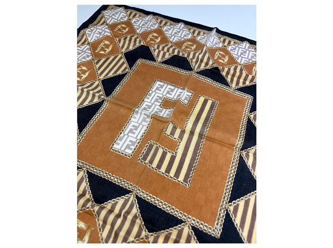 Foulard in seta vintage Fendi FF Monogram Rust Cream Navy Rosso - vista 2