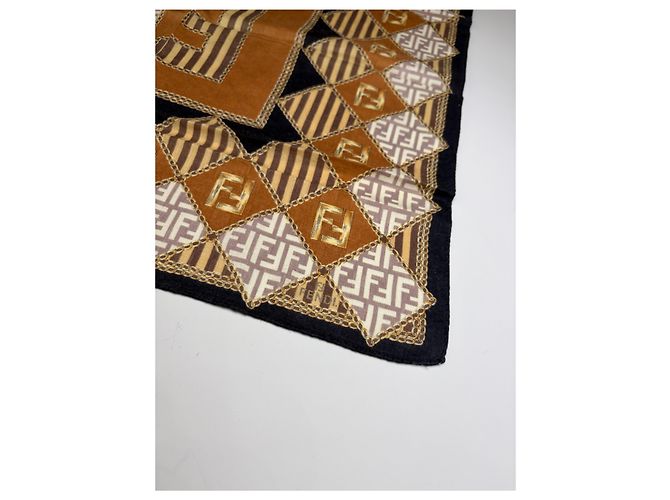 Foulard in seta vintage Fendi FF Monogram Rust Cream Navy Rosso - vista 3
