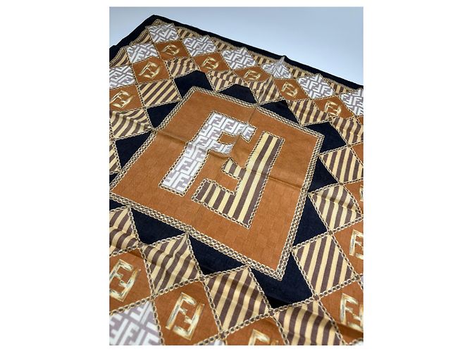 Foulard in seta vintage Fendi FF Monogram Rust Cream Navy Rosso - vista 4