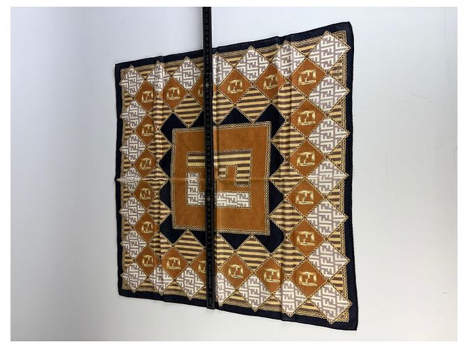 Foulard in seta vintage Fendi FF Monogram Rust Cream Navy Rosso - vista 6