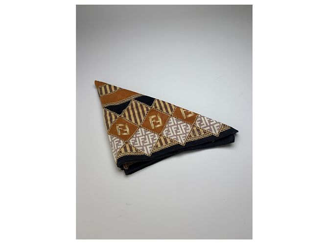Foulard in seta vintage Fendi FF Monogram Rust Cream Navy Rosso - vista 7