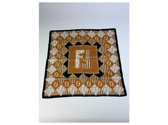 Foulard in seta vintage Fendi FF Monogram Rust Cream Navy Rosso - vista 8