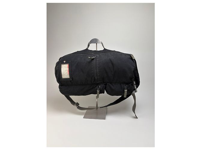 Vintage Prada Nylon Schultertasche Schwarz Silber - Ansicht 2