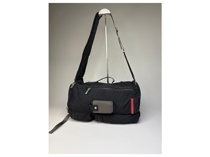 Vintage Prada Nylon Schultertasche Schwarz Silber - Ansicht 3