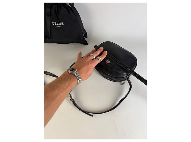 Triomphe Céline Vintage Celine Leder Crossbody Bag Black Schwarz - Ansicht 11