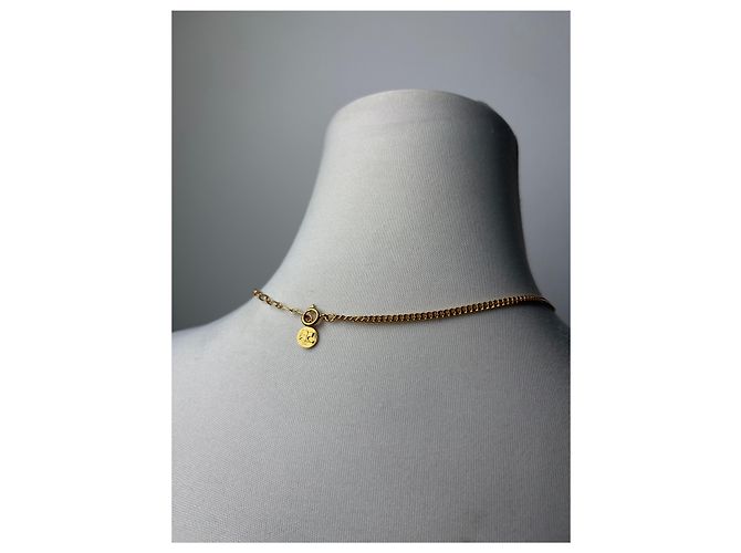 Collana con pendente logo Courreges vintage in metallo dorato - vista 13