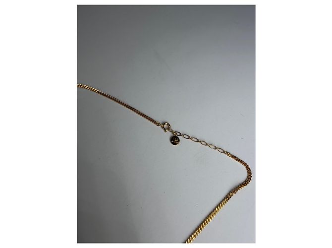Collana con pendente logo Courreges vintage in metallo dorato - vista 6