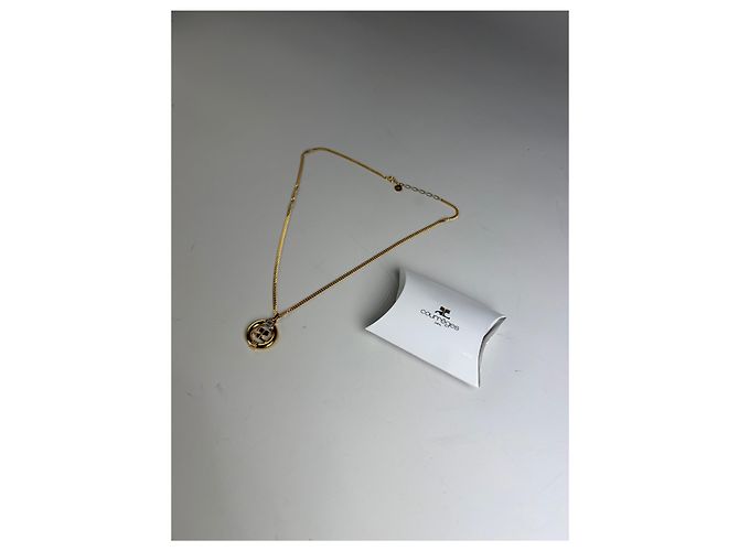 Collana con pendente logo Courreges vintage in metallo dorato - vista 7