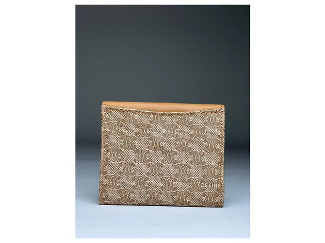Céline Vintage Celine Canvas Leather Wallet Tan Light Brown Gold Camel - view 2