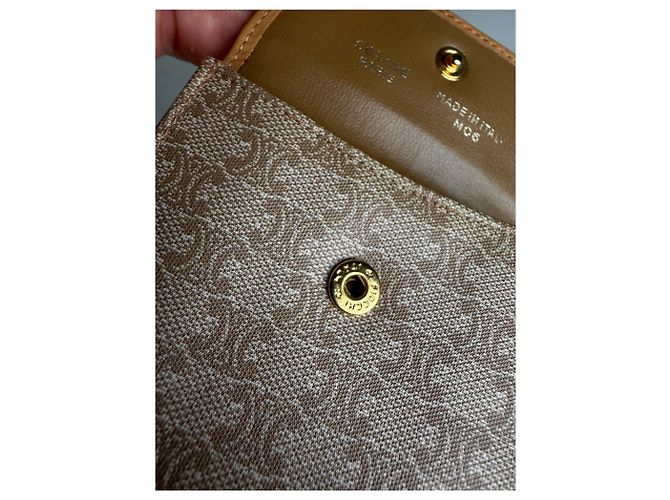 Céline Vintage Celine Canvas Leather Wallet Tan Light Brown Gold Camel - view 4