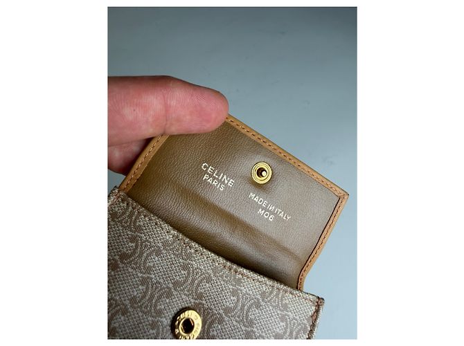 Céline Vintage Celine Canvas Leather Wallet Tan Light Brown Gold Camel - view 5