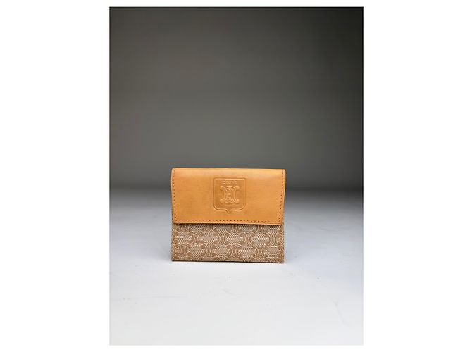 Céline Vintage Celine Canvas Leather Wallet Tan Light Brown Gold Camel - view 9