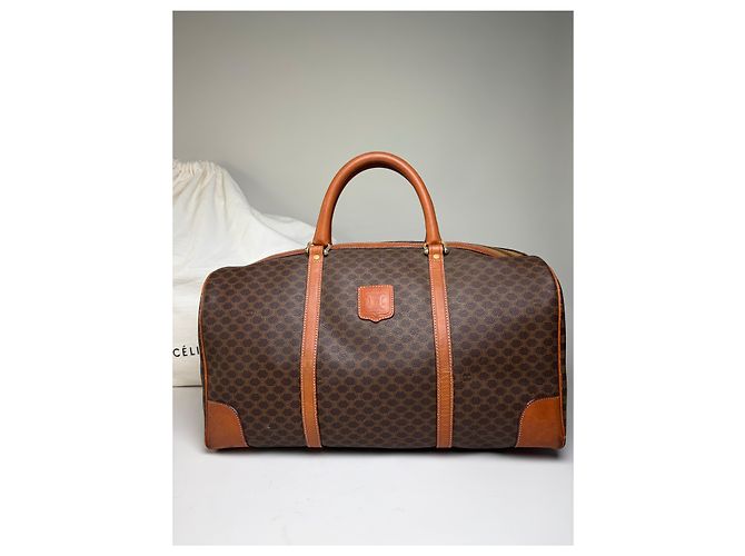 Céline Sac Duffle Vintage Celine Monogram Canvas Brown Tan Marron - vue 12