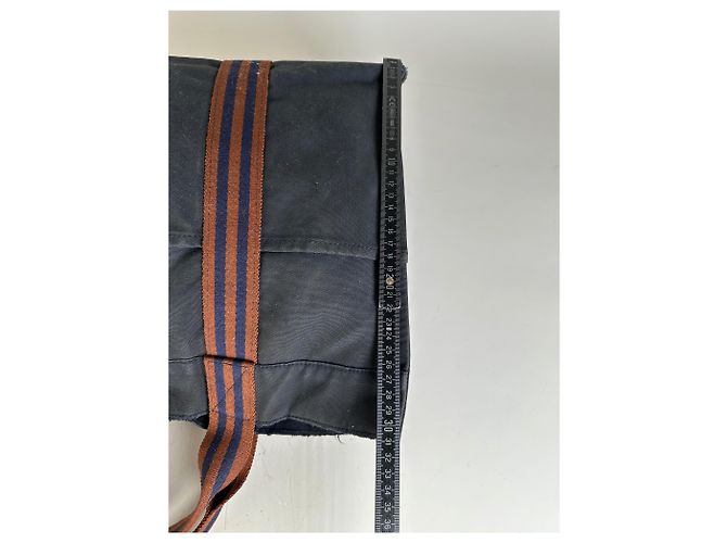 Hermès Vintage Hermes Canvas Tote in Navy-Braun gestreift Marineblau - Ansicht 10
