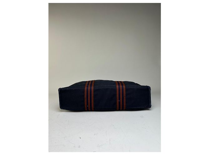 Hermès Vintage Hermes Canvas Tote in Navy-Braun gestreift Marineblau - Ansicht 11