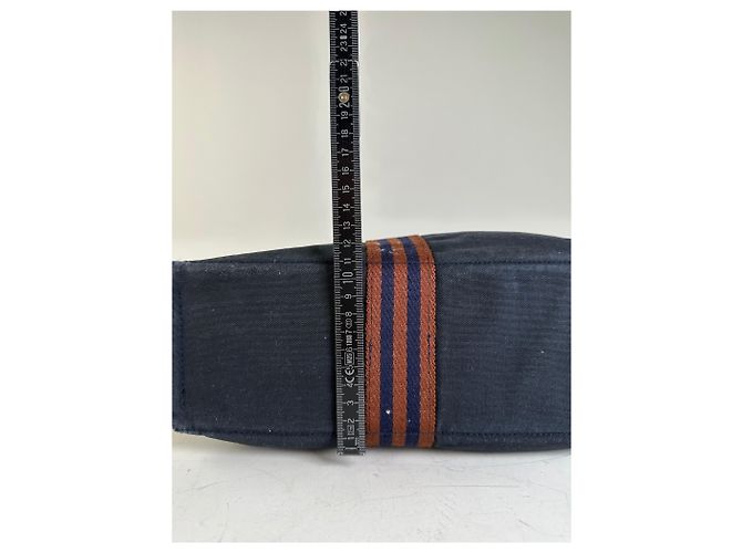 Hermès Vintage Hermes Canvas Tote in Navy-Braun gestreift Marineblau - Ansicht 12