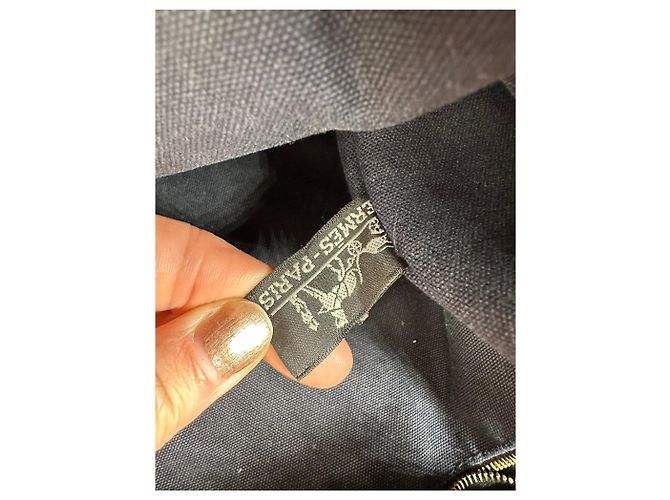 Hermès Vintage Hermes Canvas Tote in Navy-Braun gestreift Marineblau - Ansicht 4